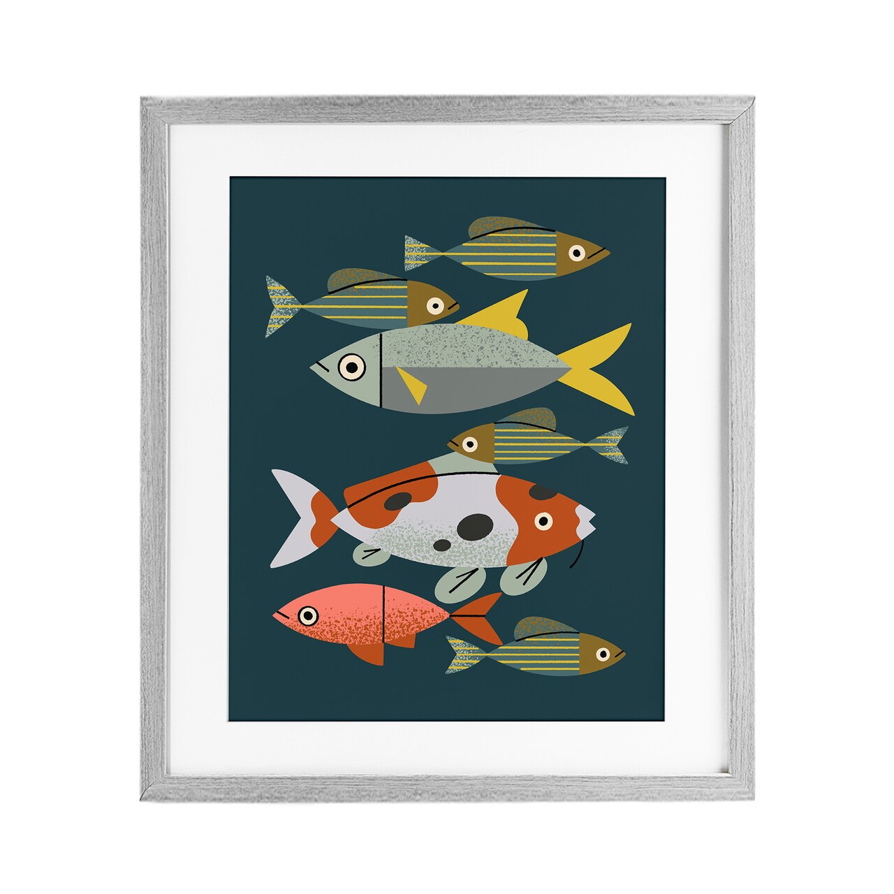 Stupell Industries Midcentury Pond Fishes Framed Print Under Glass, design by Renea L. Thull